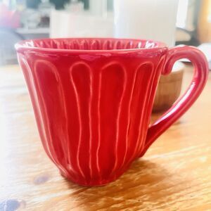Starbucks Coffee Mug / Cup Red Fluted and Ribbed 14 ounce Made in Portugal
